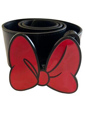 Buckle-Down x Disney Black Vegan Leather Belt Red Minnie Mouse Bow Size S